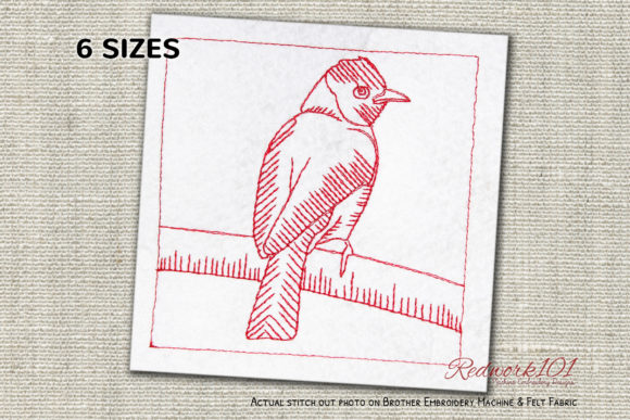 African Red-Eyed Bulbul Redwork: A Festive Embroidery Gem