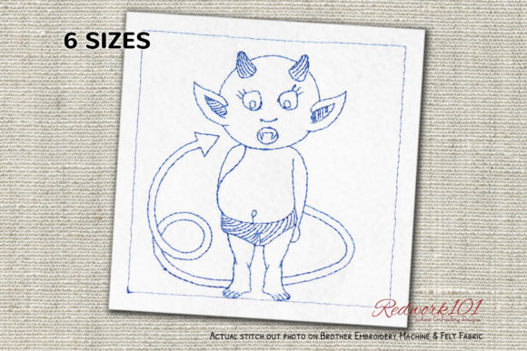 Cute Confused Devil: A Charming Halloween Embroidery Design