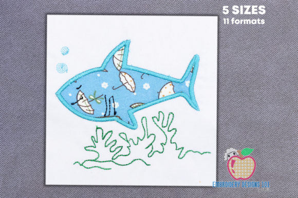 Shark Under Water Applique: A Festive Embroidery Choice